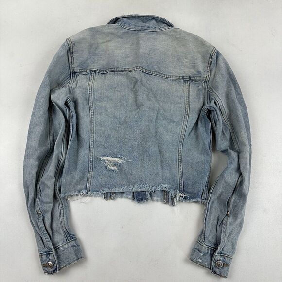 H&M x Coachella Official Collection Denim Blue Jean Jacket Distressed L/S Sz 8 - Picture 8 of 8